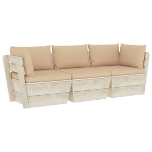 Ogrodowa sofa 3-osobowa z palet, z poduszkami, drewno świerkowe