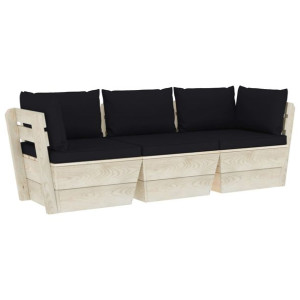 Ogrodowa sofa 3-osobowa z palet, z poduszkami, drewno świerkowe