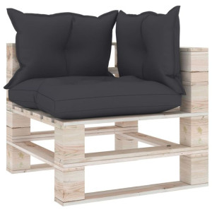 Sofa narożna z palet, z poduszkami, drewno sosnowe