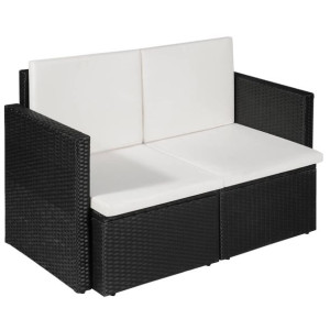 2-osobowa sofa ogrodowa z poduszkami, polirattan, czarna
