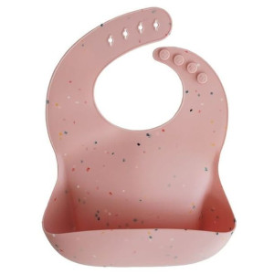 Śliniak silikonowy z kieszonką Powder Pink Confetti Mushie