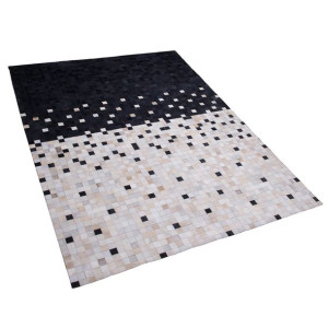 Dywan patchwork skórzany 160 x 230 cm czarno-beżowy ERFELEK