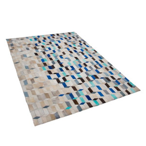 Dywan patchwork skórzany 140 x 200 cm beżowo-niebieski GIDIRLI
