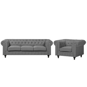 Komplet wypoczynkowy 4-osobowy szary CHESTERFIELD duży