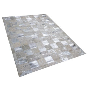 Dywan patchwork skórzany 160 x 230 cm beżowo-srebrny YAZIR