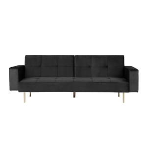 Sofa rozkładana welurowa czarna VISNES
