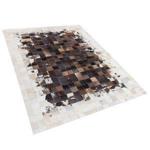 Dywan patchwork skórzany 160 x 230 cm brązowo-beżowy OKCULU