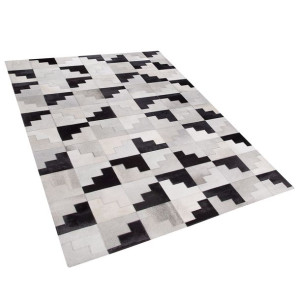 Dywan patchwork skórzany 160 x 230 cm czarno-szary EFIRLI
