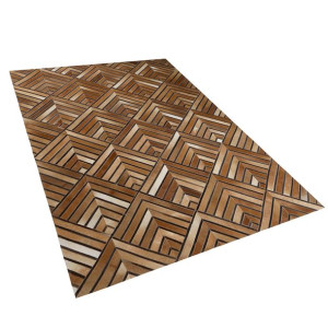 Dywan patchwork skórzany 140 x 200 cm brązowy TEKIR