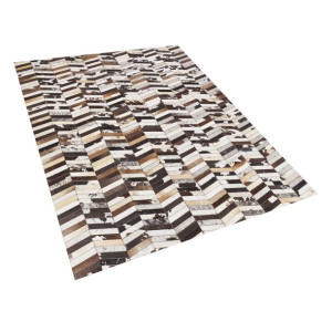 Dywan patchwork skórzany 160 x 230 cm brązowo-biały AKYELE