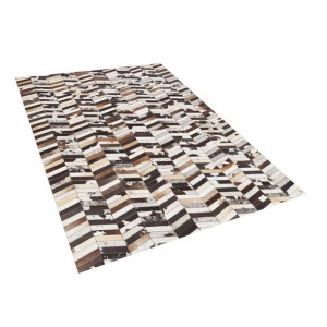 Dywan patchwork skórzany 140 x 200 cm brązowo-biały AKYELE