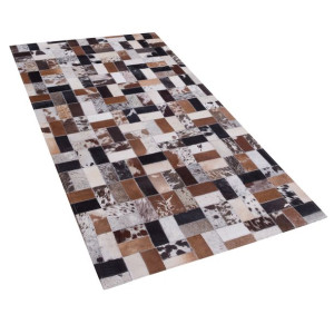 Dywan patchwork skórzany 80 x 150 cm brązowo-beżowy CESME