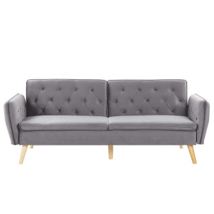 Sofa rozkładana welurowa szara BARDU