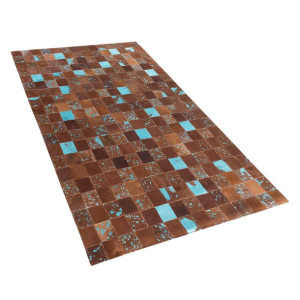 Dywan patchwork skórzany 80 x 150 cm brązowy ALIAGA