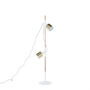 Lampa podłogowa regulowana drewniana biała OWENS