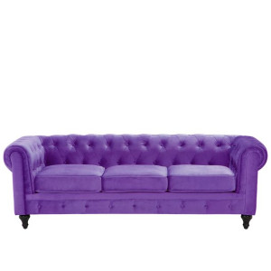 Sofa 3-osobowa welurowa fioletowa CHESTERFIELD
