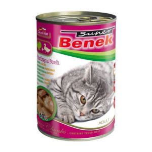 Super BENEK CHUNKS Indyk z Kaczką 415g Puszka - Mokra Karma Dla Kota 60% Mi