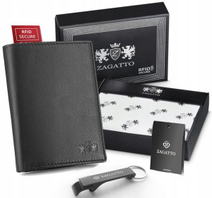 ZAGATTO Portfel skórzany męski slim cienki RFID N055-W-F2 BLACK