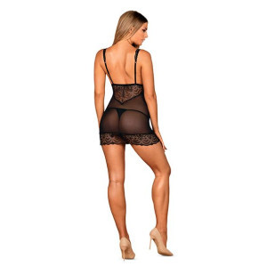 Koronkowa haleczka - Obsessive Firella Chemise & Thong Black S/M