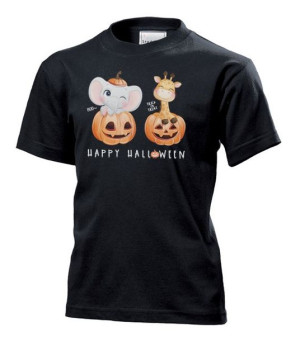 Koszulka dziecięca Slon zyrafa zwierzeta Halloween L Czarny