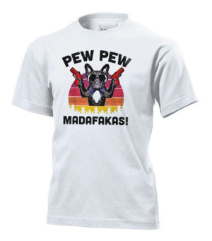 Koszulka dziecięca Pew Pew Madafakas buldog L Biały