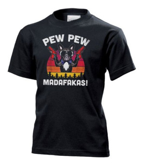 Koszulka dziecięca Pew Pew Madafakas buldog S Czarny