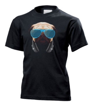 Koszulka dziecięca Cool DJ pug pies mops S Czarny