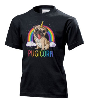 Koszulka dziecięca Pugicorn Mopsorożec mops pies S Czarny