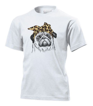 Koszulka dziecięca Pies mops pug w opasce L Biały