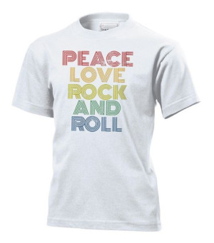 Koszulka dziecięca PEACE LOVE Rock and roll XL Biały