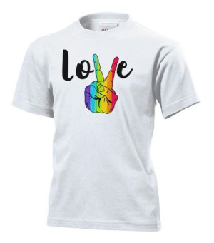 Koszulka dziecięca PEACE LOVE LGBT XL Biały