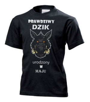 Koszulka dziecięca Prawdziwy dzik urodzony w maju Czarny XS