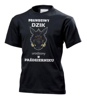 Koszulka dziecięca Prawdziwy dzik urodzony w październiku M Czarny