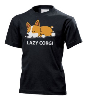 Koszulka dziecięca Leniwy corgi L Czarny