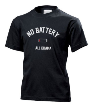 Koszulka dziecięca No battery all drama XL Czarny