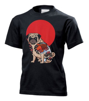 Koszulka dziecięca Yakuza pug mops pies mafia M Czarny