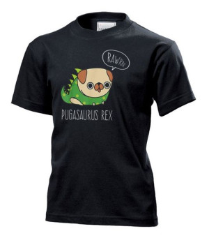 Koszulka dziecięca Pugasaurus Rex Mops dinozaur Czarny XS