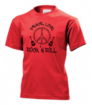 Koszulka dziecięca PEACE LOVE Rock and roll S Czerwony