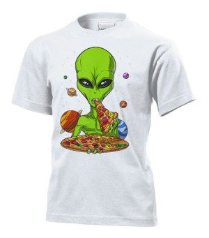 Koszulka dziecięca UFO kosmita ufoludek i pizza M Biały