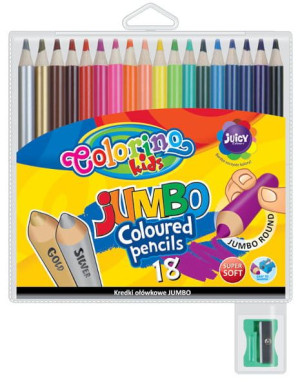 Kredki ołówkowe okrągłe Jumbo 18 kolorów temperówka - Colorino Kids
