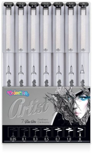 Cienkopisy czarne Fineliners do szkicowania 7 końcówek - Artist Colorino