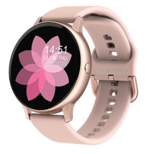 Smartwatch damski DT88 PRO złoty na różowym pasku silikonowym