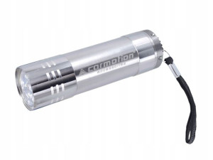 Latarka Mini 9 Led Srebrna +baterie Białe Światło