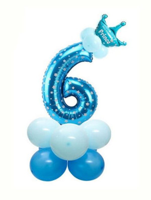 Balon Cyfra 6 Niebieska Zestaw Urodzinowy 14szt