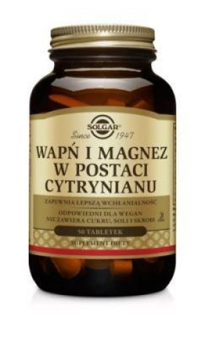 SOLGAR Wapń i Magnez w postaci cytrynianu, 100 tabl.