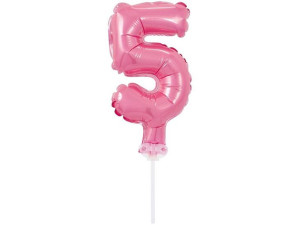 Balon Foliowy 13 Cm Na Patyczku Cyfra 5 Różowy
