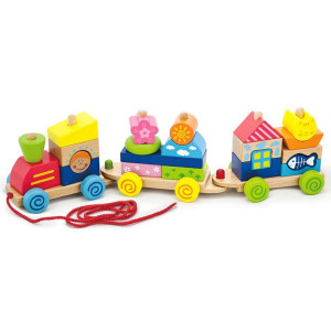 Kolorowa Kolejka z wagonikami do ciągania Viga Toys