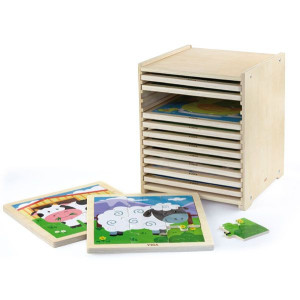 Puzzle drewniane Viga Toys 12 plansz w stojaku
