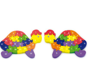 Edukacyjne Puzzle 3D Drewniana Układanka Alfabet Cyferki Żółw Viga
