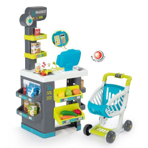 Smoby Market Elektroniczna Kasa Sklepik światło dźwięk 34 akcesoria Wózek